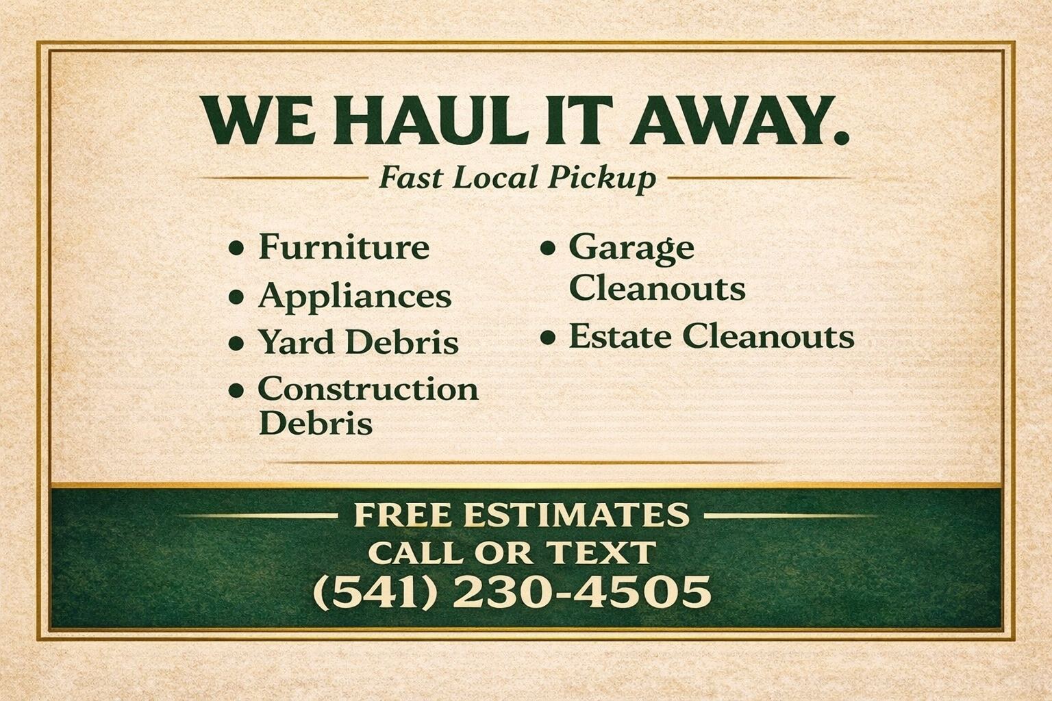 River West services list including furniture removal, yard debris and cleanouts