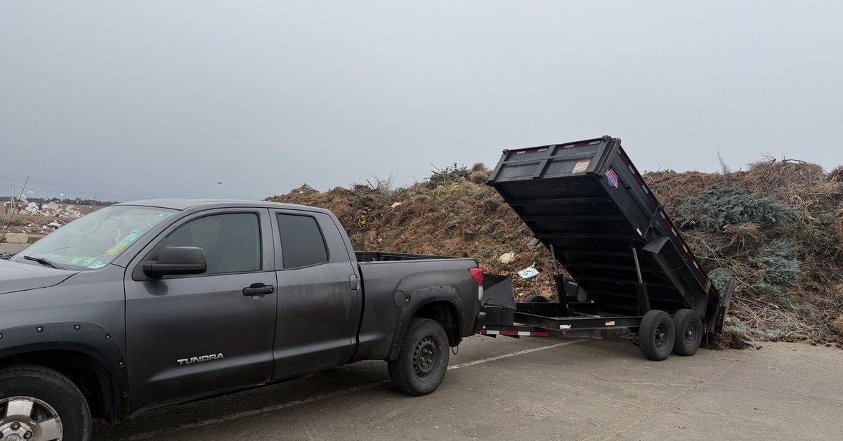 River West dump trailer setup for junk removal and yard debris hauling in Bend Oregon